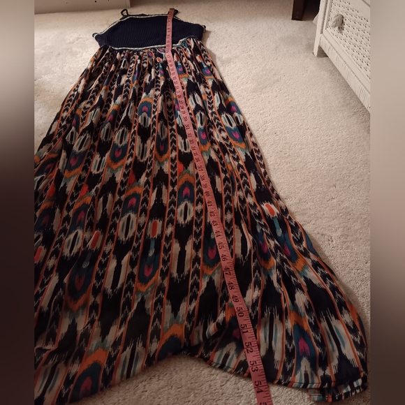 Xhiliration~Blue Crochet Tank Top Bohemian Colorful Aztec Maxi Dress - Picture 4 of 14